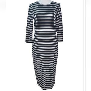 Ann Taylor Black White Striped Midi Length Dress Size S Career Office 3/4 Sleeve